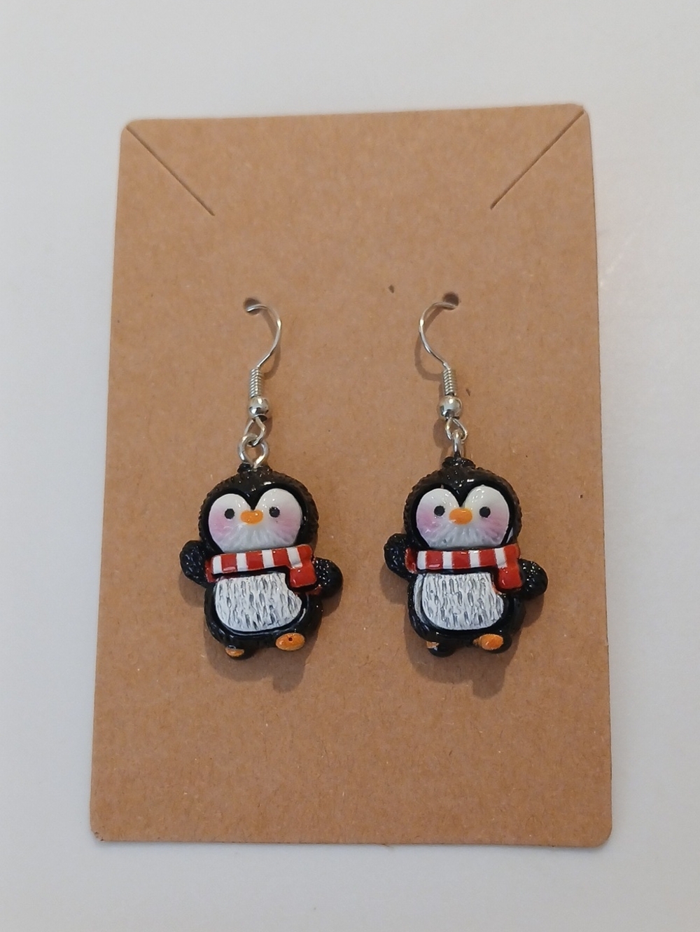 Cute Black Penguin Kids Earrings with Red Scarf